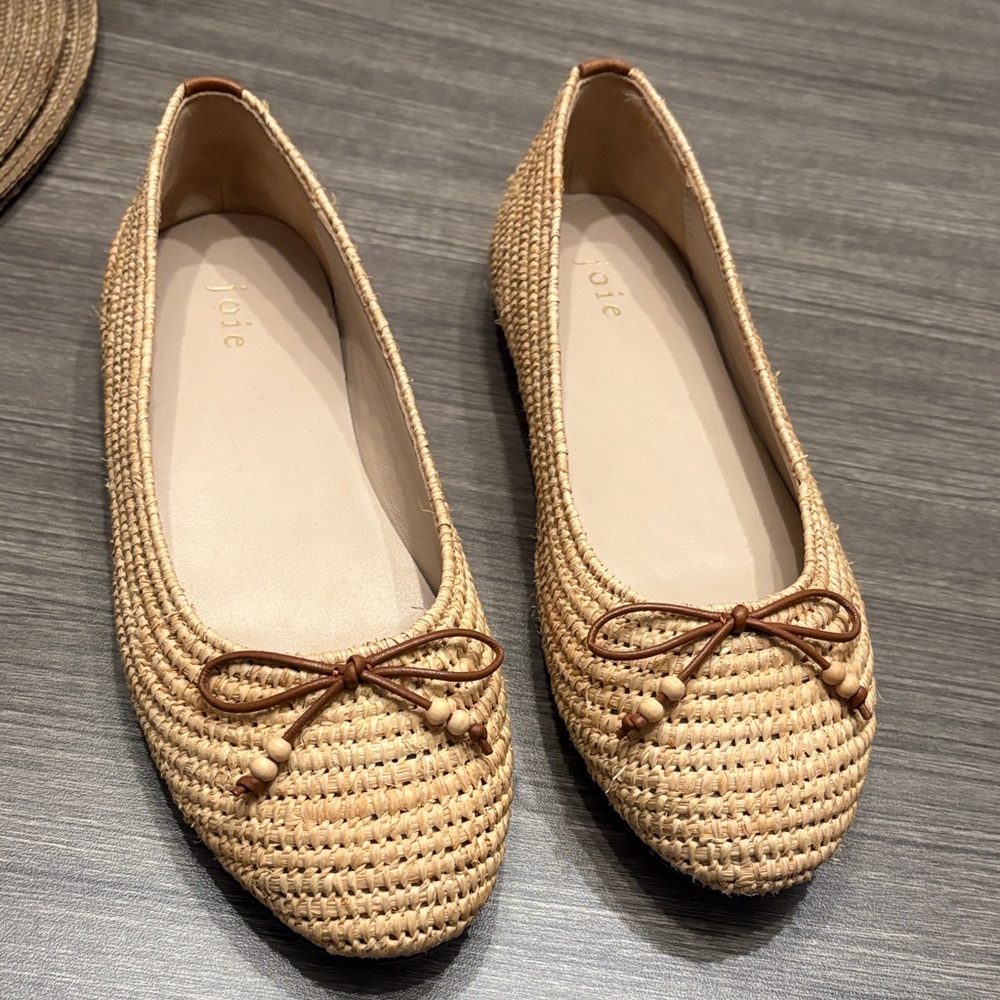 Joie Natural Woven Raffia Ballet Flats
